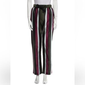 Burberry Striped Silk Drawstring Wide Leg Pants